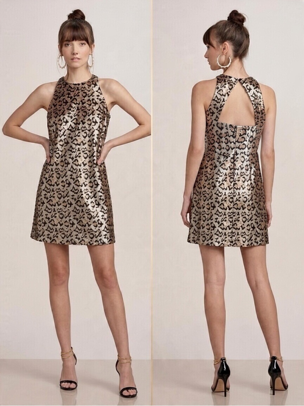 Ali & Jay Rawr Leopard Sequin Backless Mini Dress Gold Black Cocktail Small S